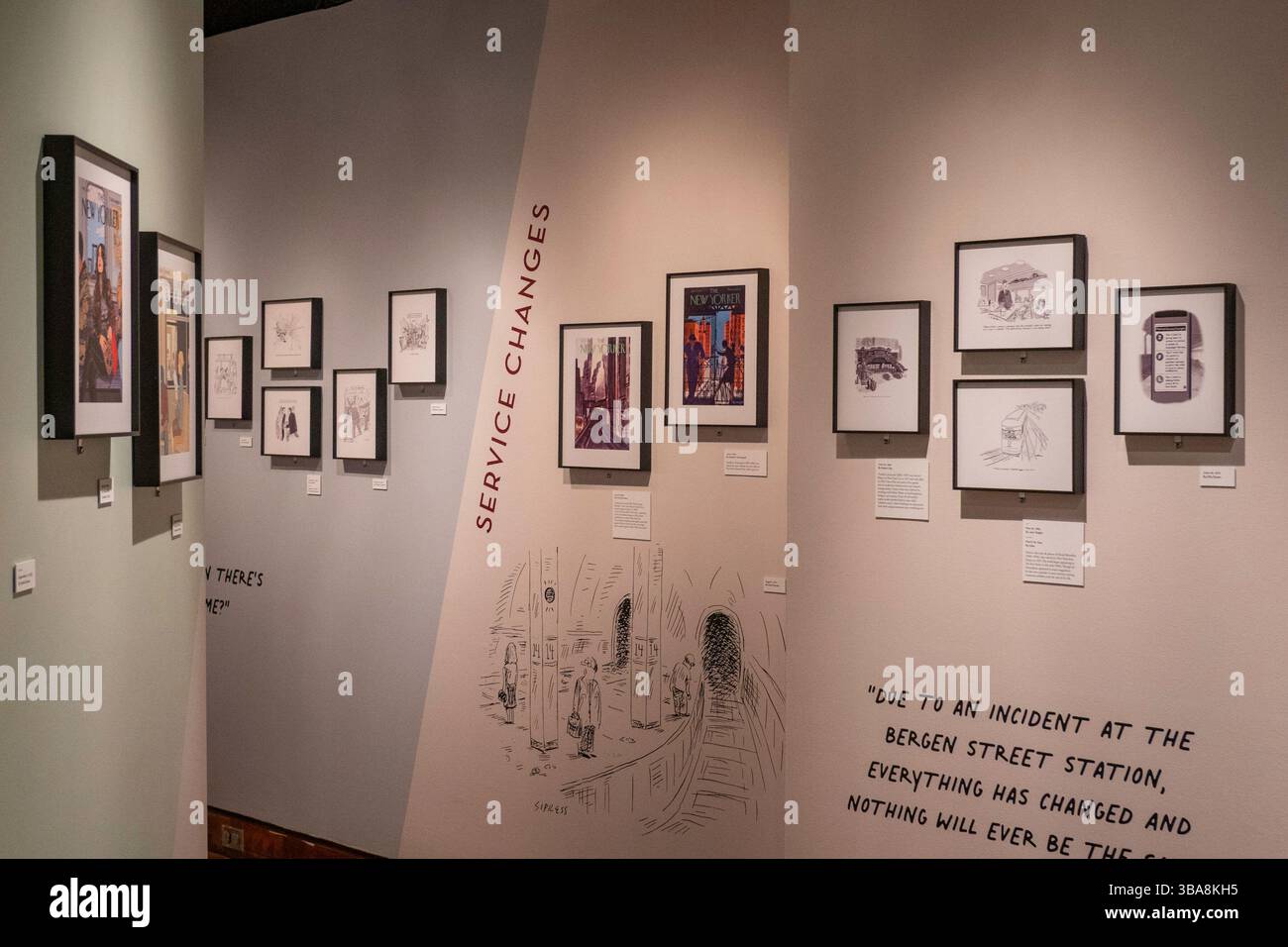 Der Kommentar zur Pendelfahrt aus dem New Yorker Magazine on Display im Transit Museum in GCT, 2025, NYC, USA Stockfoto