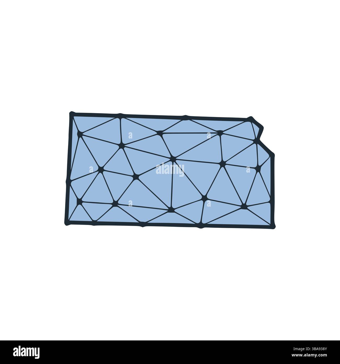 Kansas Zustand Karte polygonale Abbildung aus Linien und Punkten, isoliert auf weissem Hintergrund. US State Low Poly Design Stockfoto
