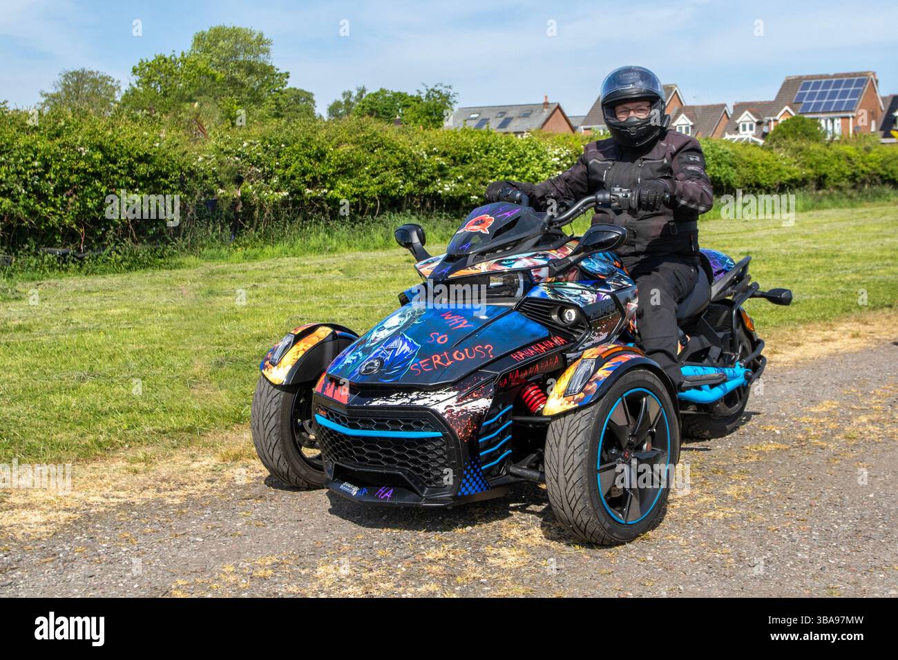 BRP Can-am Spyder F3 S Special Series ein dreirädriges Trike-Motorrad für Sporttouren; 2025 Wheels Up North, Car Culture Event, modifizierter Klassiker und Supersportwagen, Longridge England, Großbritannien Stockfoto