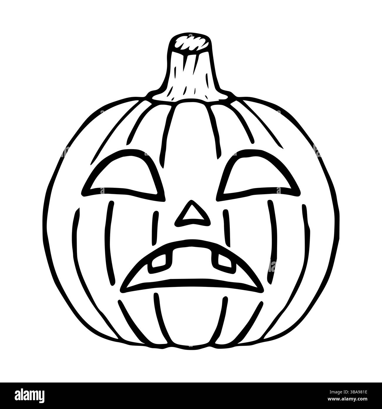 Traurige Jack O Laterne Doodle Ikone, halloween Kürbis isoliert Stockfoto