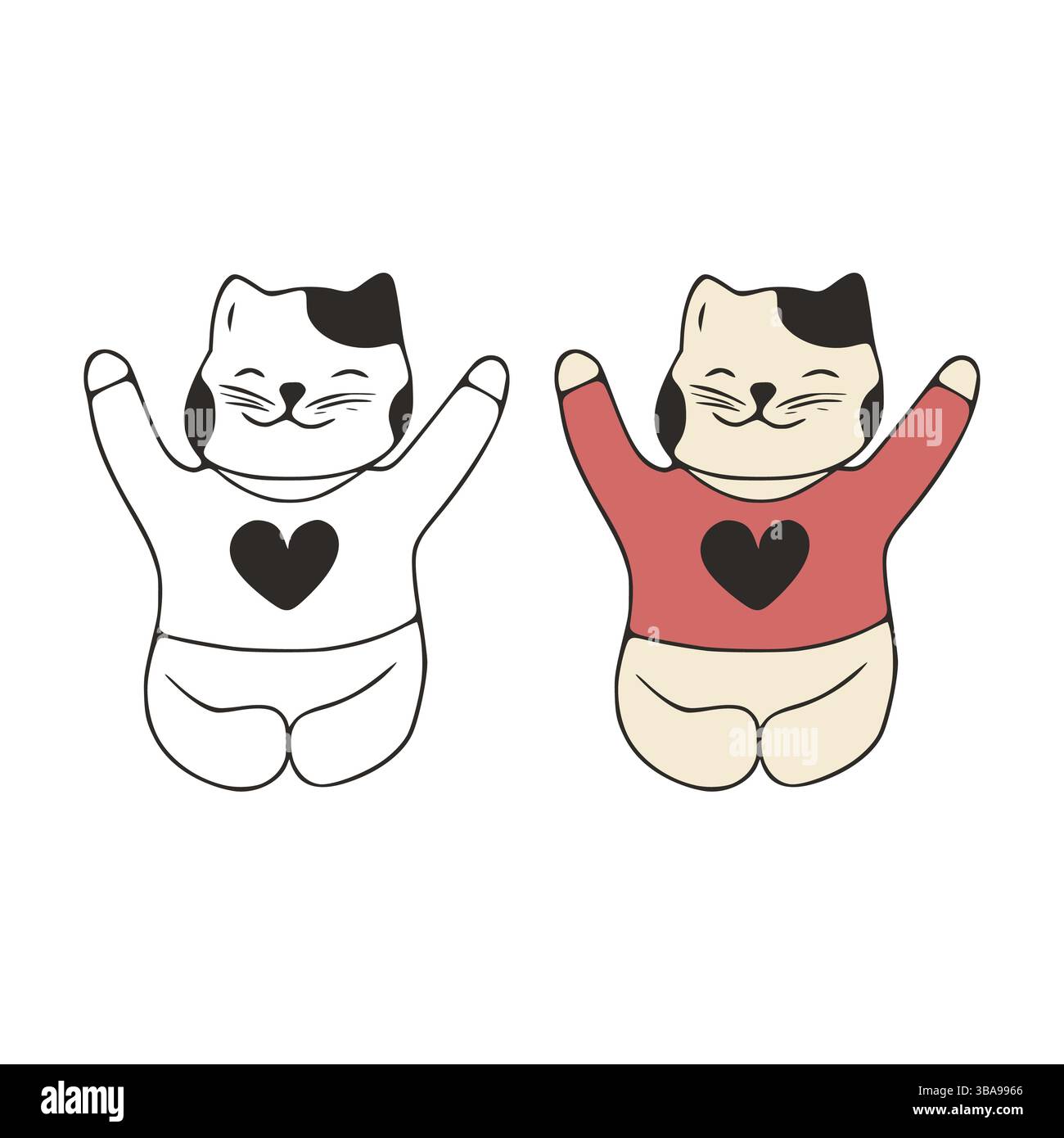 Lustige Katze Doodle-Symbol. Nette Haustiere Vektor Kunst auf weissem Hintergrund Stockfoto