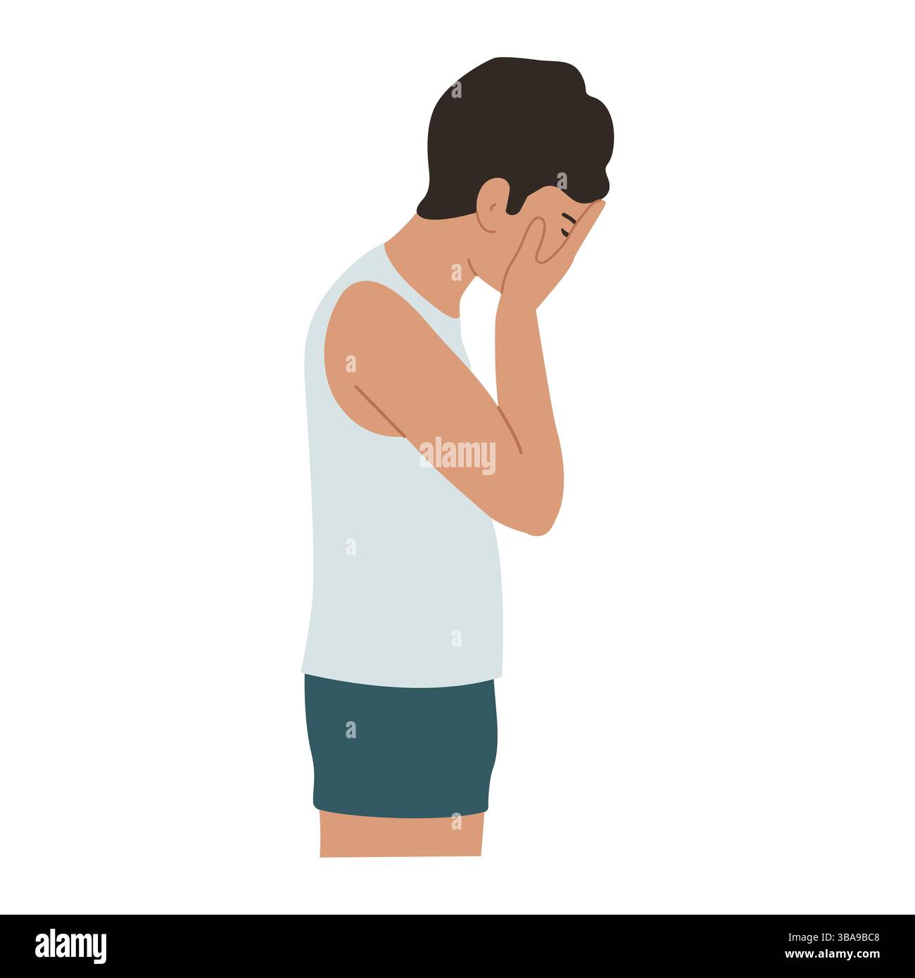 Vektor-Illustration eines Mannes, der an Depressionen leidet, das Konzept einer psychischen Störung Stockfoto