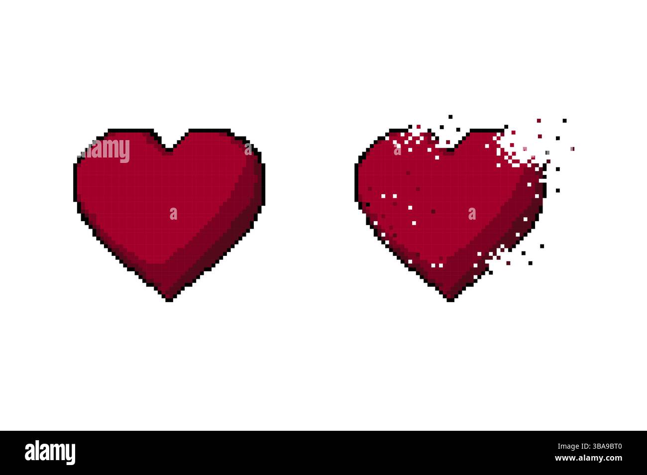 Herz Symbol Pixel Kunst isoliert auf weißem Hintergrund Stockfoto