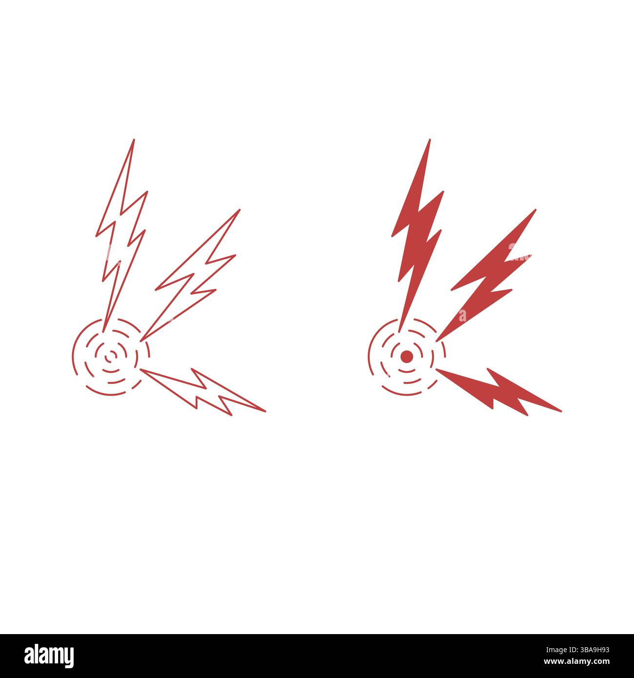 Symbol für den Schmerzbereich auf weißem Hintergrund isoliert Stockfoto