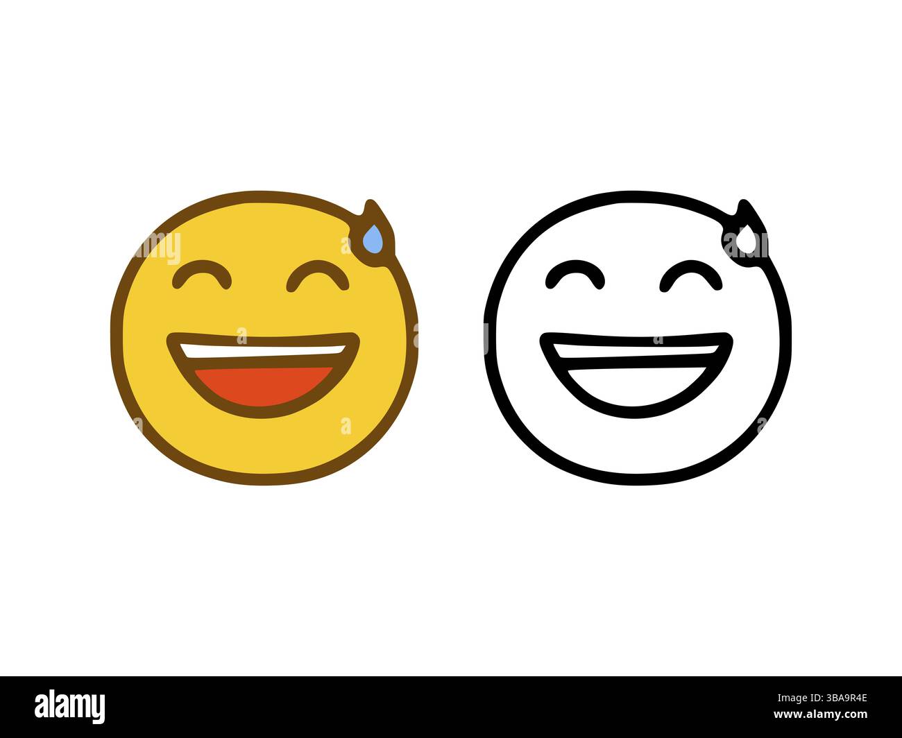 Lachende Emoticon im Doodle-Stil isoliert auf weissem Hintergrund Stockfoto