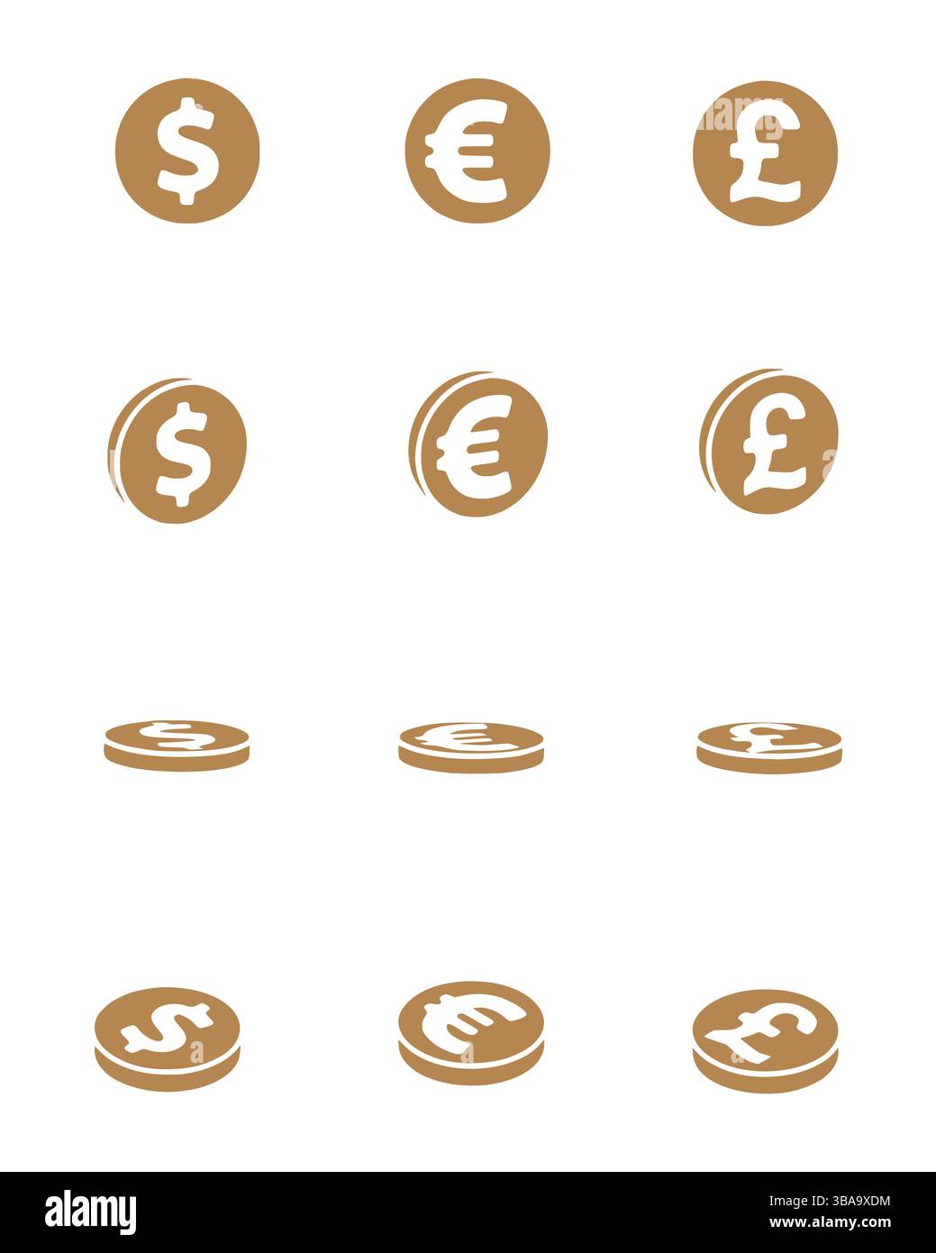Vektor-Satz von Dollar, Euro und Pfund Sterling Muenzen im solidem Stil. Finanz-und Banking Clip Art Stockfoto