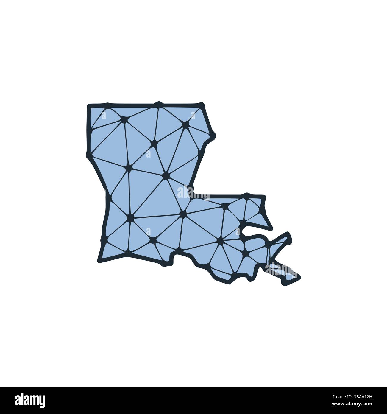 Louisiana Zustand Karte polygonale Abbildung aus Linien und Punkten, isoliert auf weissem Hintergrund. US State Low Poly Design Stockfoto