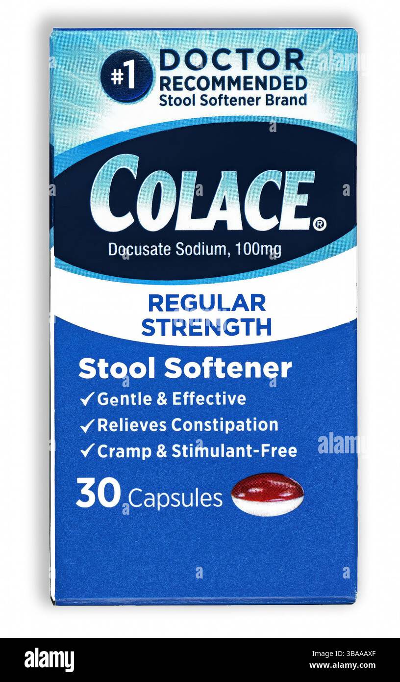 Colace Stool Softener Kapseln Marke. Stockfoto
