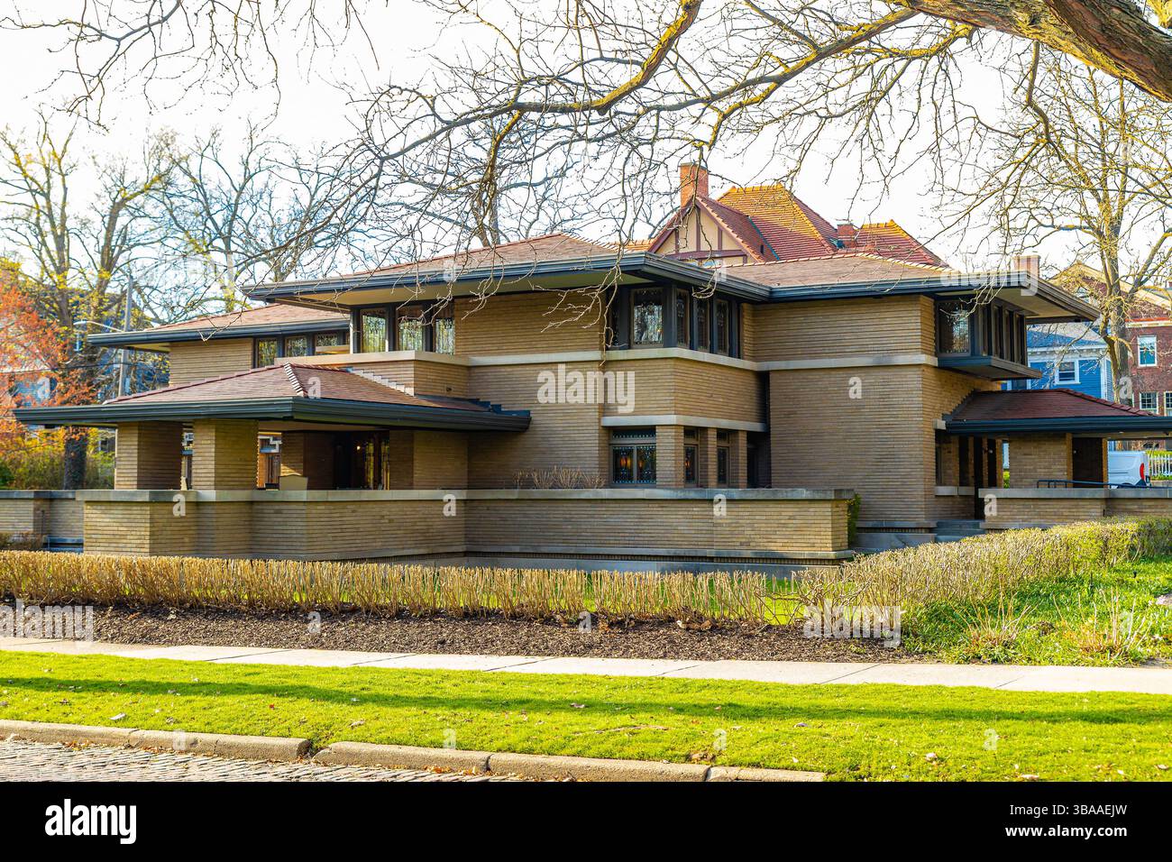 Grand Rapids, MI, USA - 23.04.2025: Foto des Meyer May House in Grand Rapids Michigan, ein historisches architektonisches Wahrzeichen, entworfen von Frank Lloyd W. Stockfoto