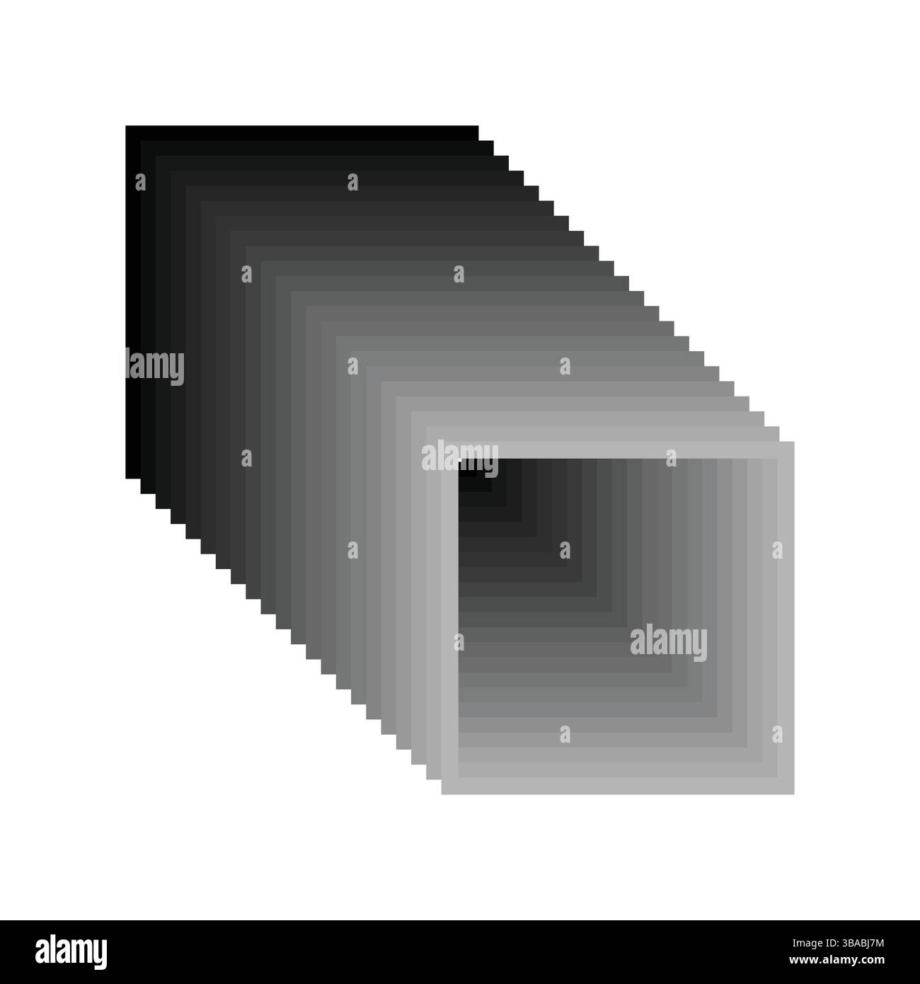 3D-Quadratischer perspektivischer isolierter verblasster Tunnel, schwarz auf weißem Hintergrund. Abbildung der Vektorvorlage. Stock Vektor