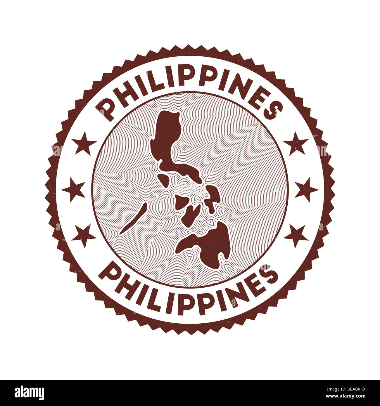 Philippinisches Emblem. Country Round Stempel mit Form von Philippinen, Isolinien und rundem Text. Künstlerisches Abzeichen. Authentische Vektorillustration. Stock Vektor