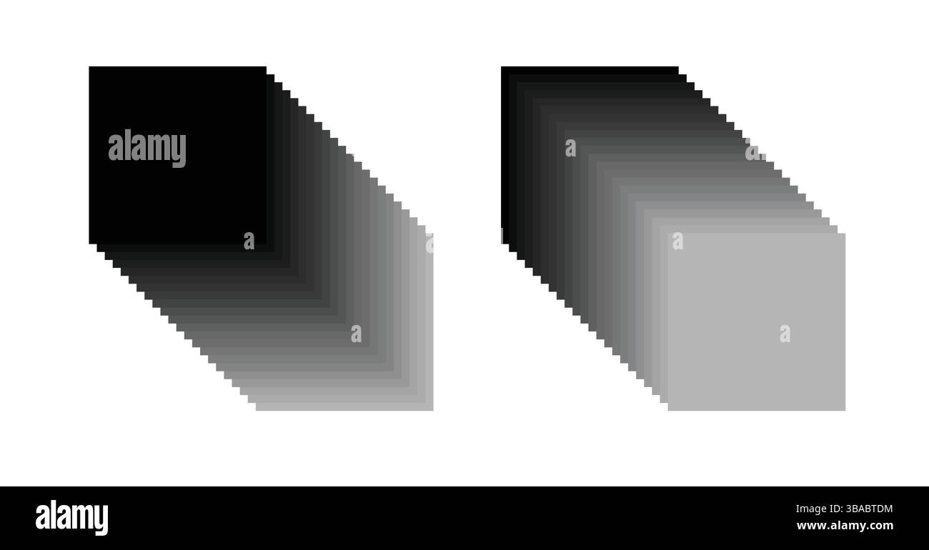 3D-Quadratischer perspektivischer isolierter verblasster Tunnel, schwarz auf weißem Hintergrund. Abbildung der Vektorvorlage. Stock Vektor