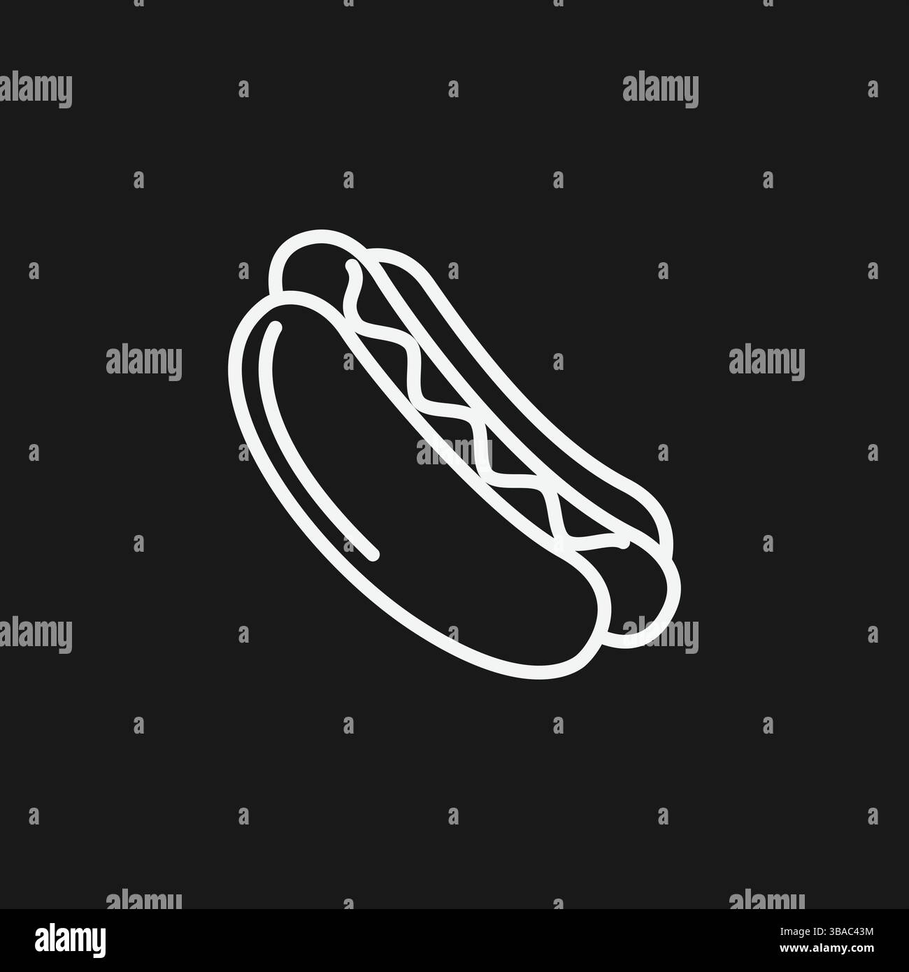 Hot Dog on Black Background Fast Food, Meal and Snack Symbol Stock Vektor