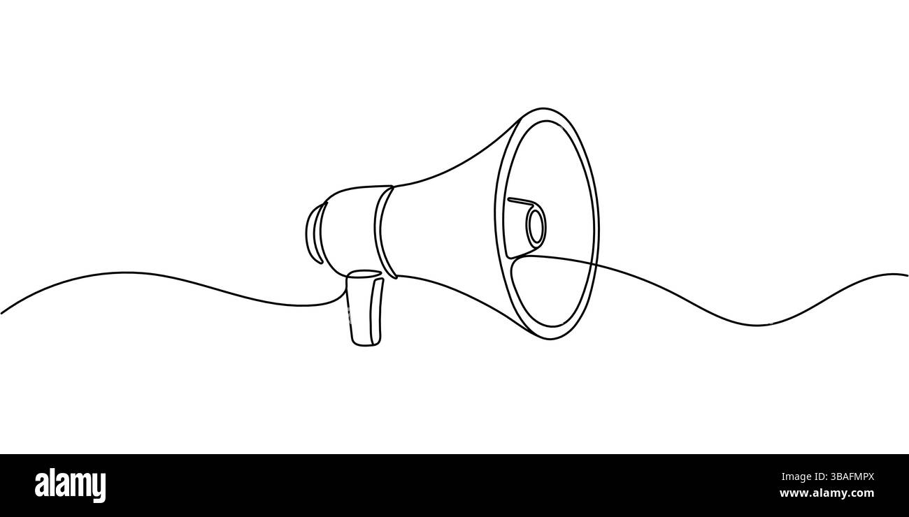 Durchgehende einzelne einzeilige Kunstzeichnung des Megaphon-Lautsprechers für Nachrichten und Promotion-Vektor-Illustration editierbarer Strich. Stock Vektor