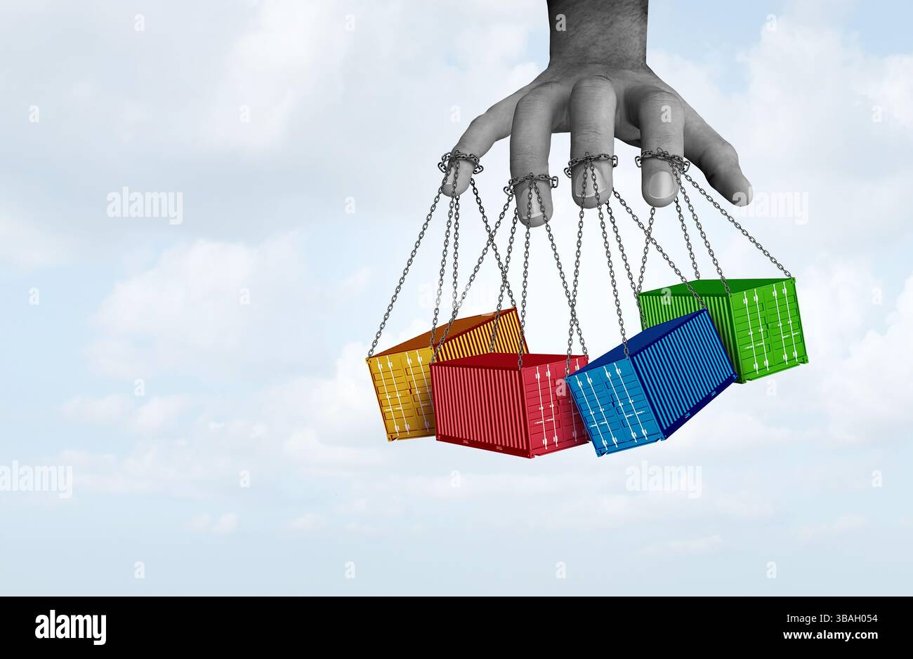 Wirtschaftliche Handelsmanipulation und Handelskriegsstrategie als Regierungspuppenthauptmanager und Logistikmanager und Supply Chain Management. Stockfoto