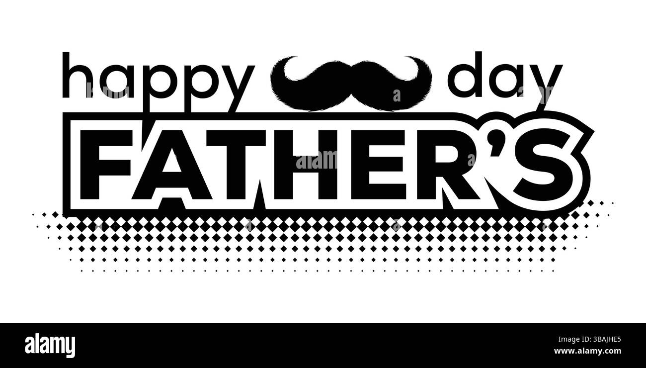 Happy Vathers Day Typografie mit Schnurrbart in Schwarz-weiß-Design Stock Vektor