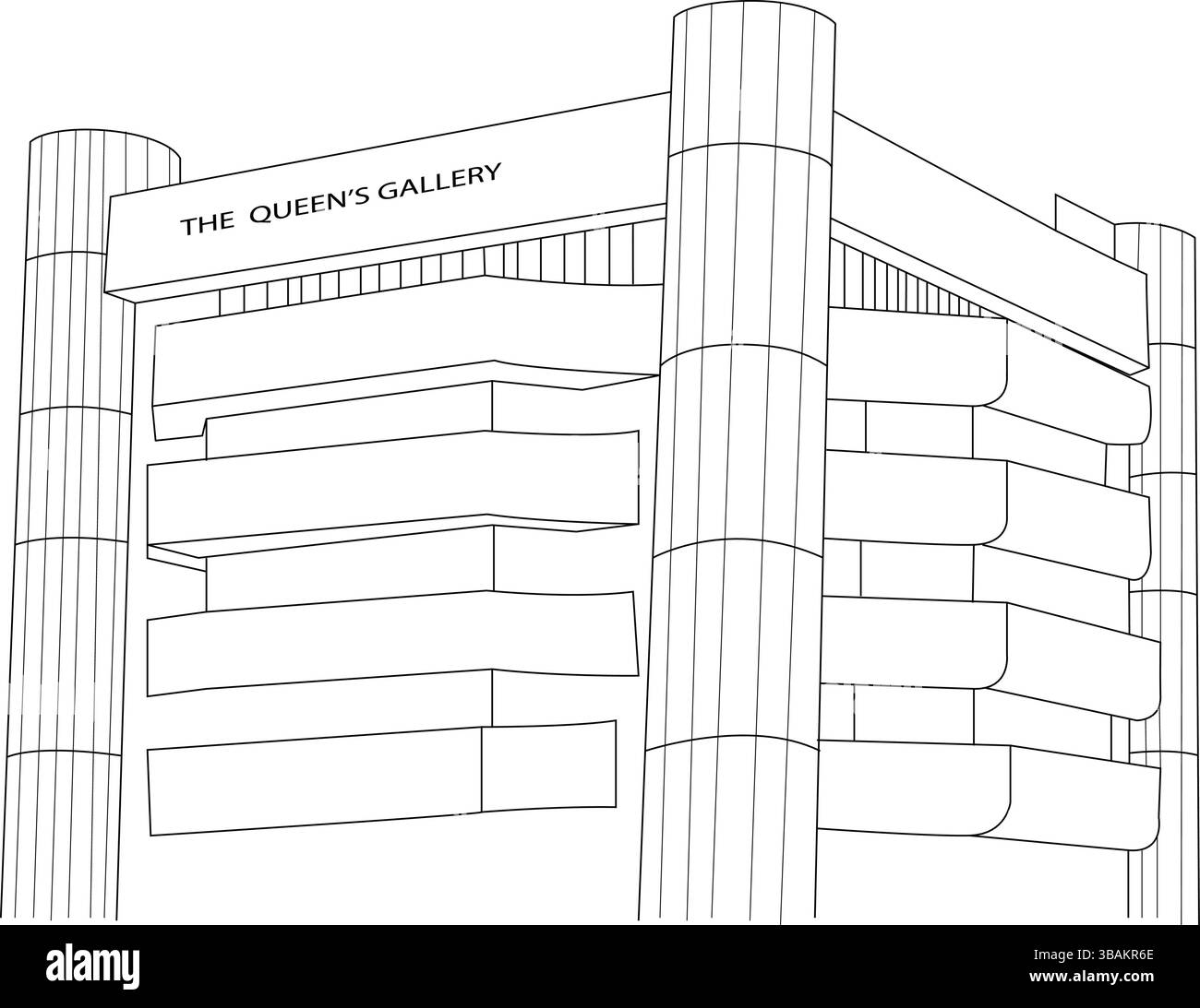 Strichkunstdarstellung der Außenarchitektur des Gebäudes der Queen Sirikit Gallery in Bangkok, Thailand. Stock Vektor