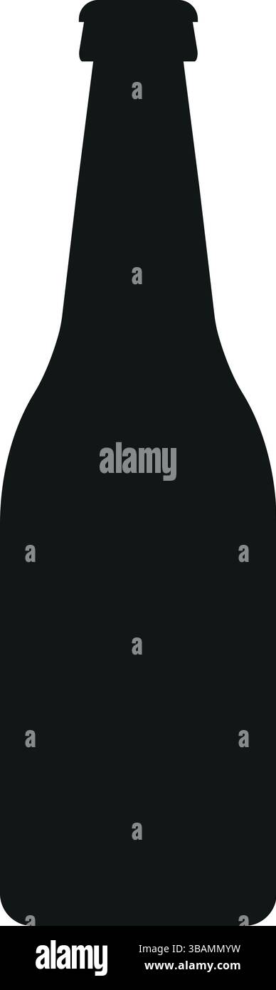 Schwarze Silhouette einer Glasflasche mit engem Hals und abgerundetem Körper, die häufig für Getränke, Getränke oder kohlensäurehaltige Flüssigkeiten verwendet wird Stock Vektor