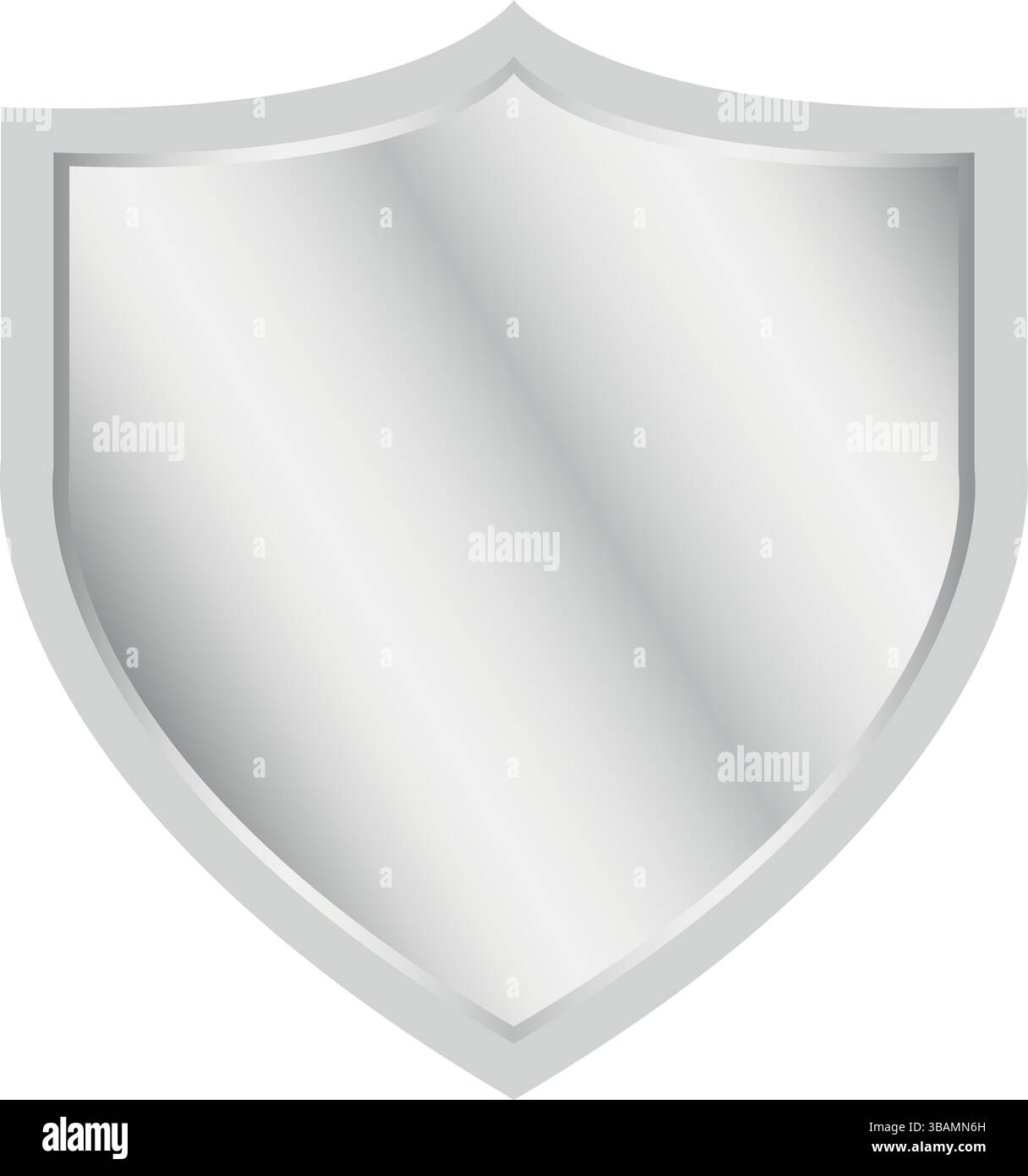 Glänzende silberne Metallic-Schild-Ikone mit leerer Oberfläche symbolisiert Schutz, Verteidigung und Sicherheit in einem modernen Grafikdesign Stock Vektor