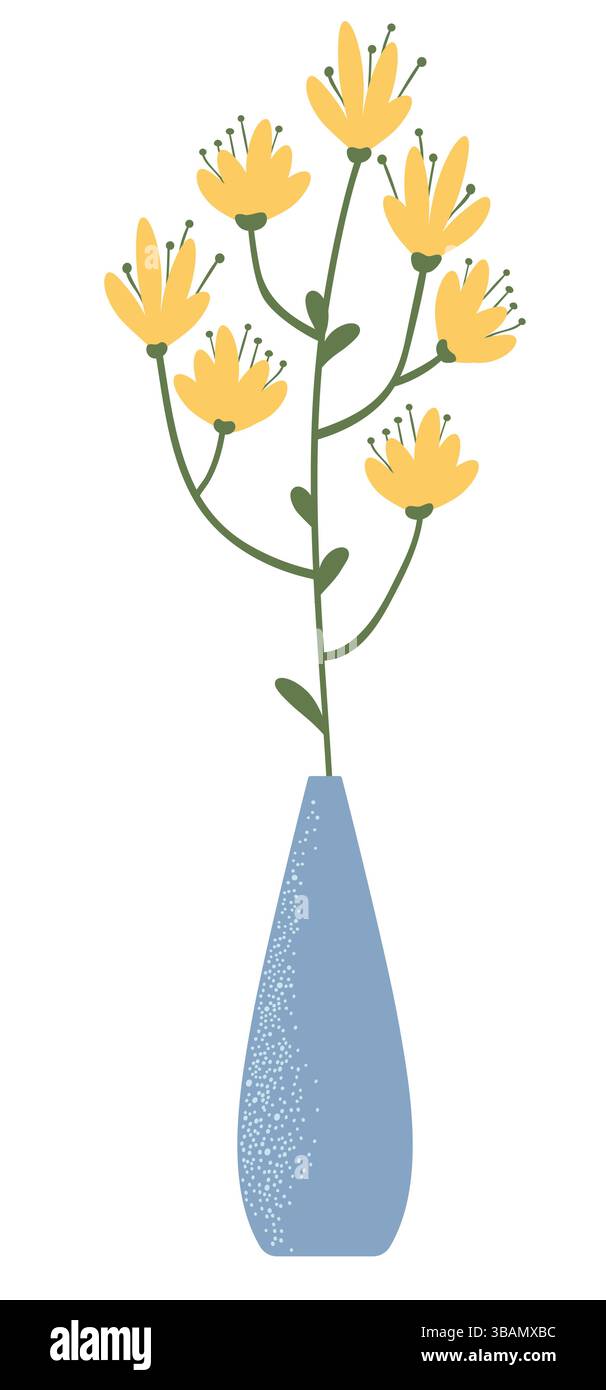 Blumenstrauß verschiedener Frühlings- und Sommerblumen in Vase. Isolierte Vektorillustration auf weiß Stock Vektor