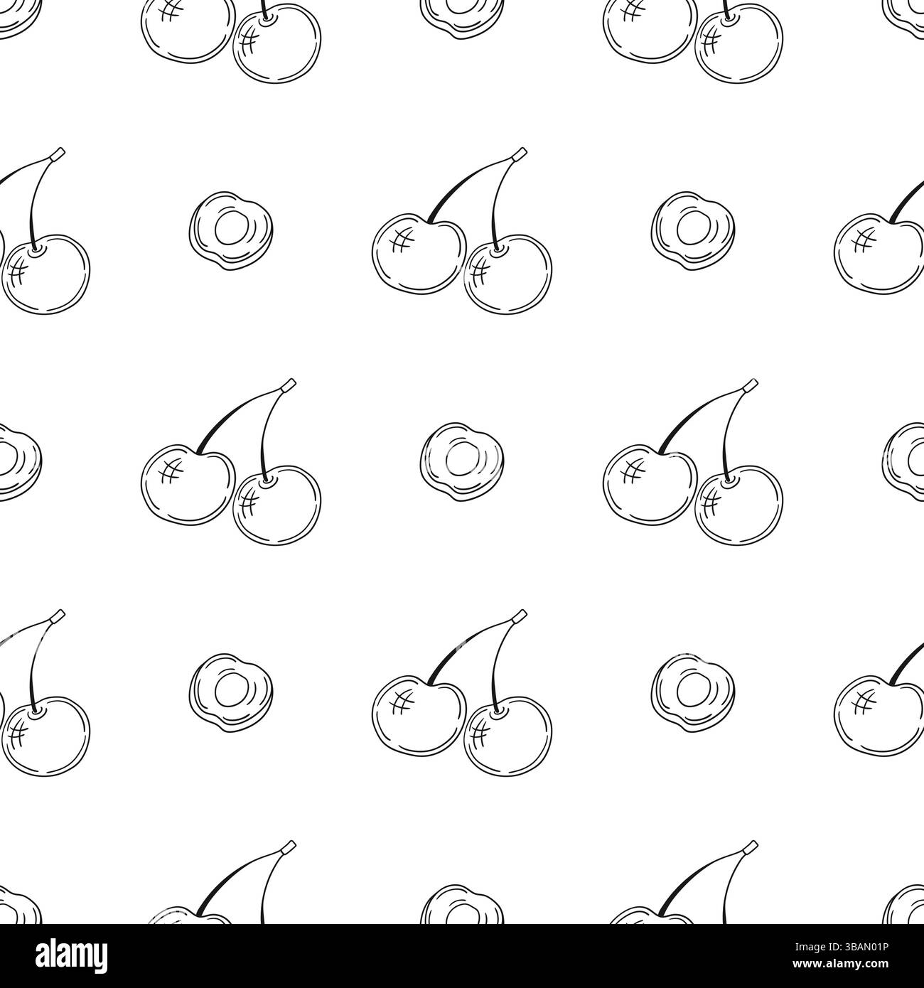 Einfarbiges Beerenmuster. Kirsch. Muster für Menü oder Küche in handgezeichneter Form. Druck für Design, Textil, Stoff Stock Vektor