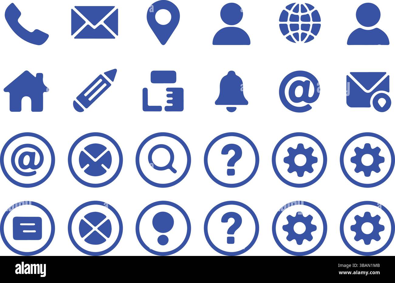 Blaue Symbole für Kontaktinformationen für Web und App festgelegt Stock Vektor