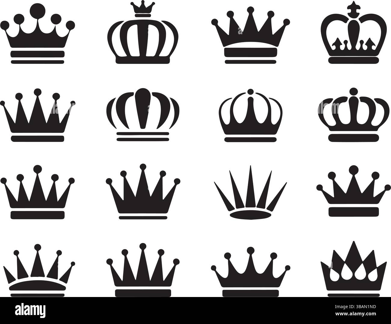 Schwarze Königliche Krone Symbol Vektor-Symbol-Set Stock Vektor