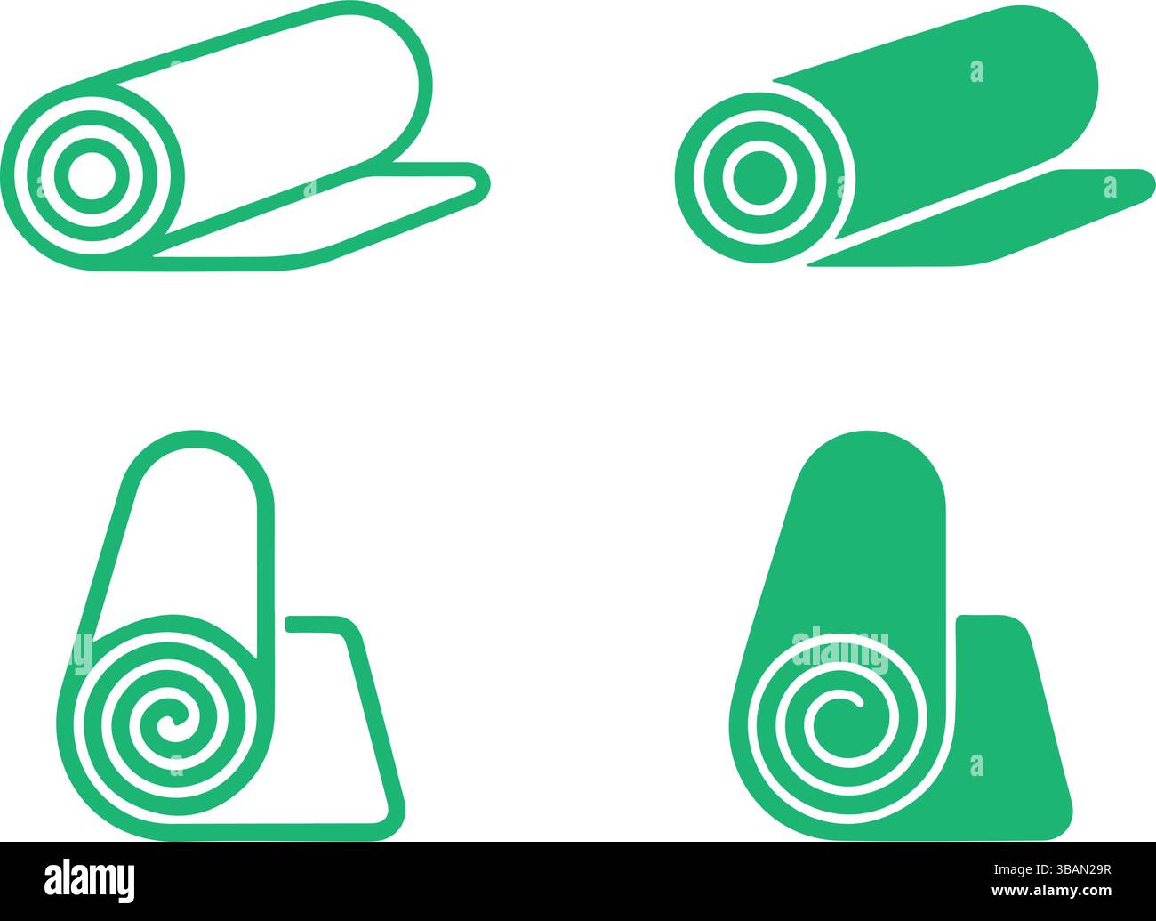 Grüne Gerollte Yogamatte Symbol Vektor-Set Stock Vektor