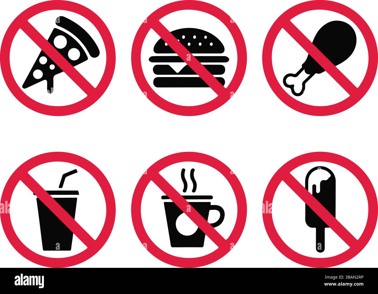 Red Circle No Food and Drink Prohibition Schilder Stock Vektor