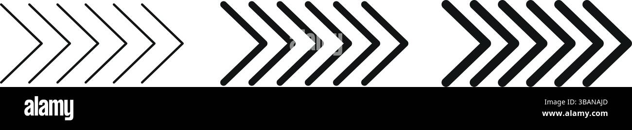 Satz schwarzer Chevron-Pfeile. Bearbeitbarer Konturvektor auf transparentem Hintergrund. Stock Vektor