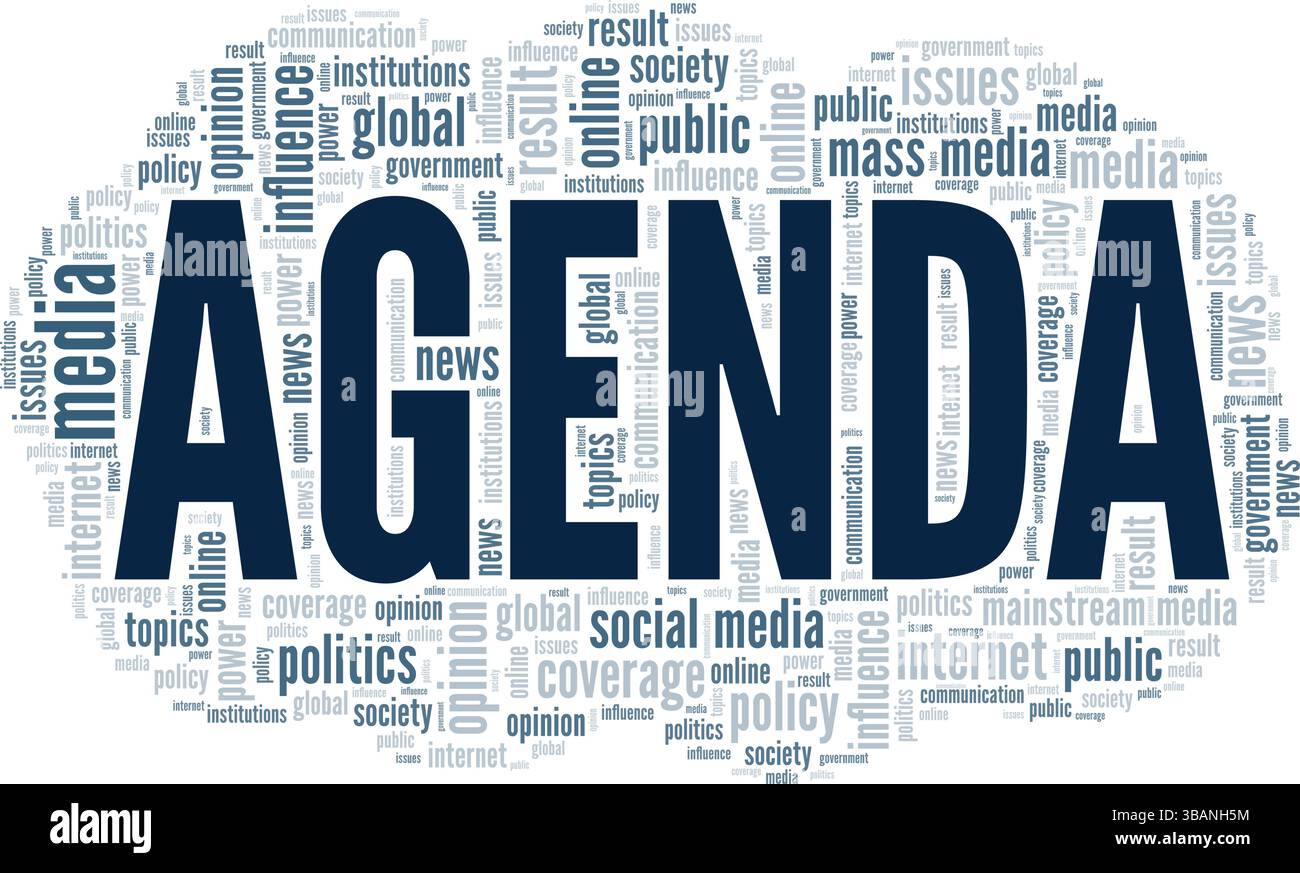 Agenda Word Cloud Konzeptdesign isoliert auf weißem Hintergrund. Stock Vektor