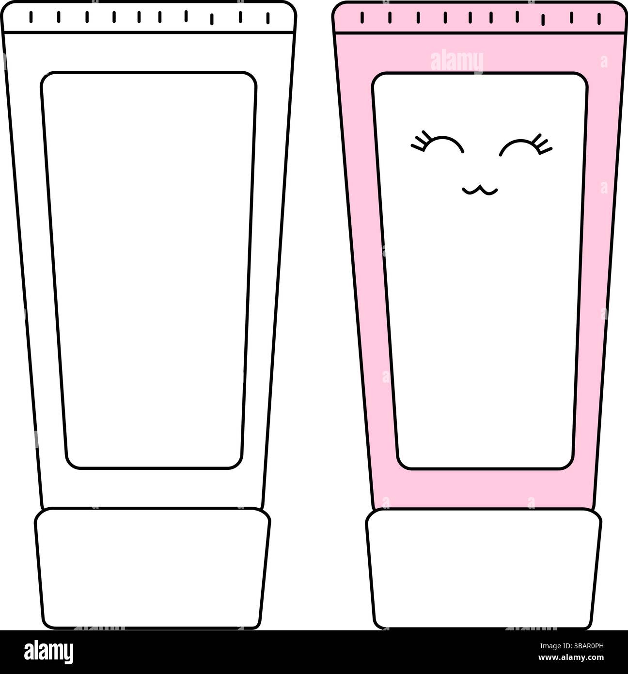 Cremeflasche isoliert. Vektorgrafik-Strichdarstellung. Schwarz-weiße Kawaii-Ikone. Niedliche lustige Gesichtspflege Kosmetikprodukte. Für Paket, Urlaub Stock Vektor
