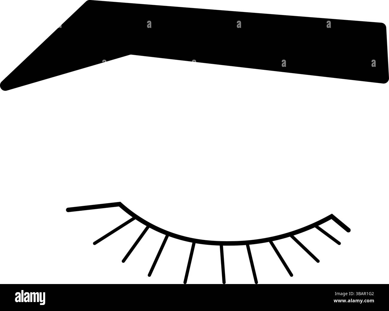 Geschlossenes Auge mit isolierter Augenbraue. Vektorgrafik-Strichdarstellung. Schwarz-weiße Kawaii-Ikone. Für Poster, Partyeinladungen, Hintergrund, Werbung, Verkaufsball Stock Vektor