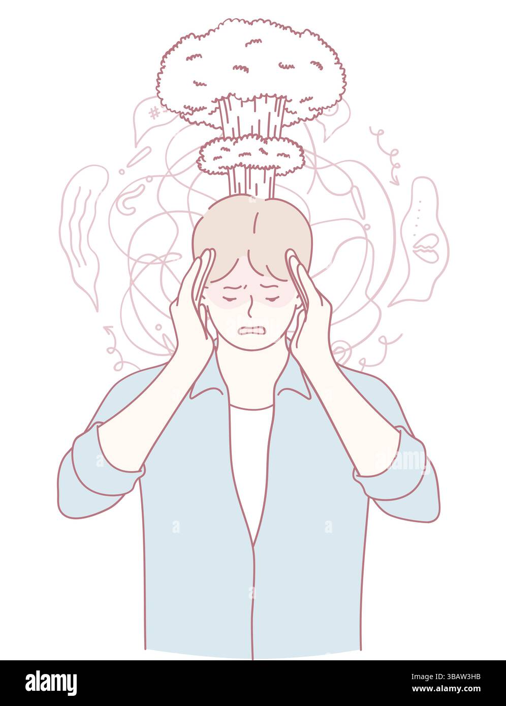 Eine Illustration, die Stress und mentale Überlastung durch visuelle Darstellungen zeigt, die verschiedene Emotionen und Gefühle zeigen Stock Vektor