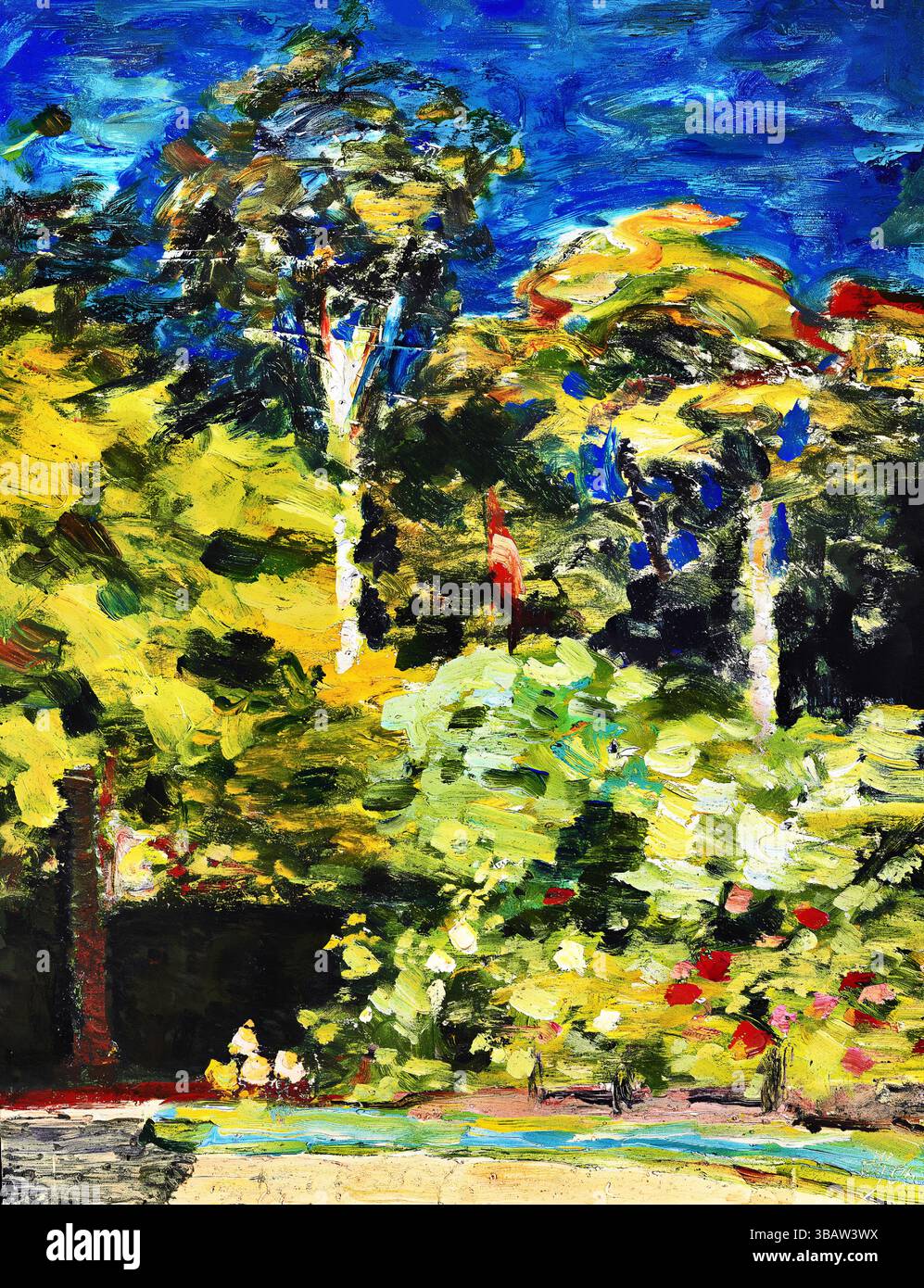 Frühsommergartenszene 1906 des dänischen Malers Harald Giersing. Ölgemälde im impressionistischen Stil, sanftes Licht und Farbe, öffentlich zugänglich, hochauflösende Bilder Stockfoto