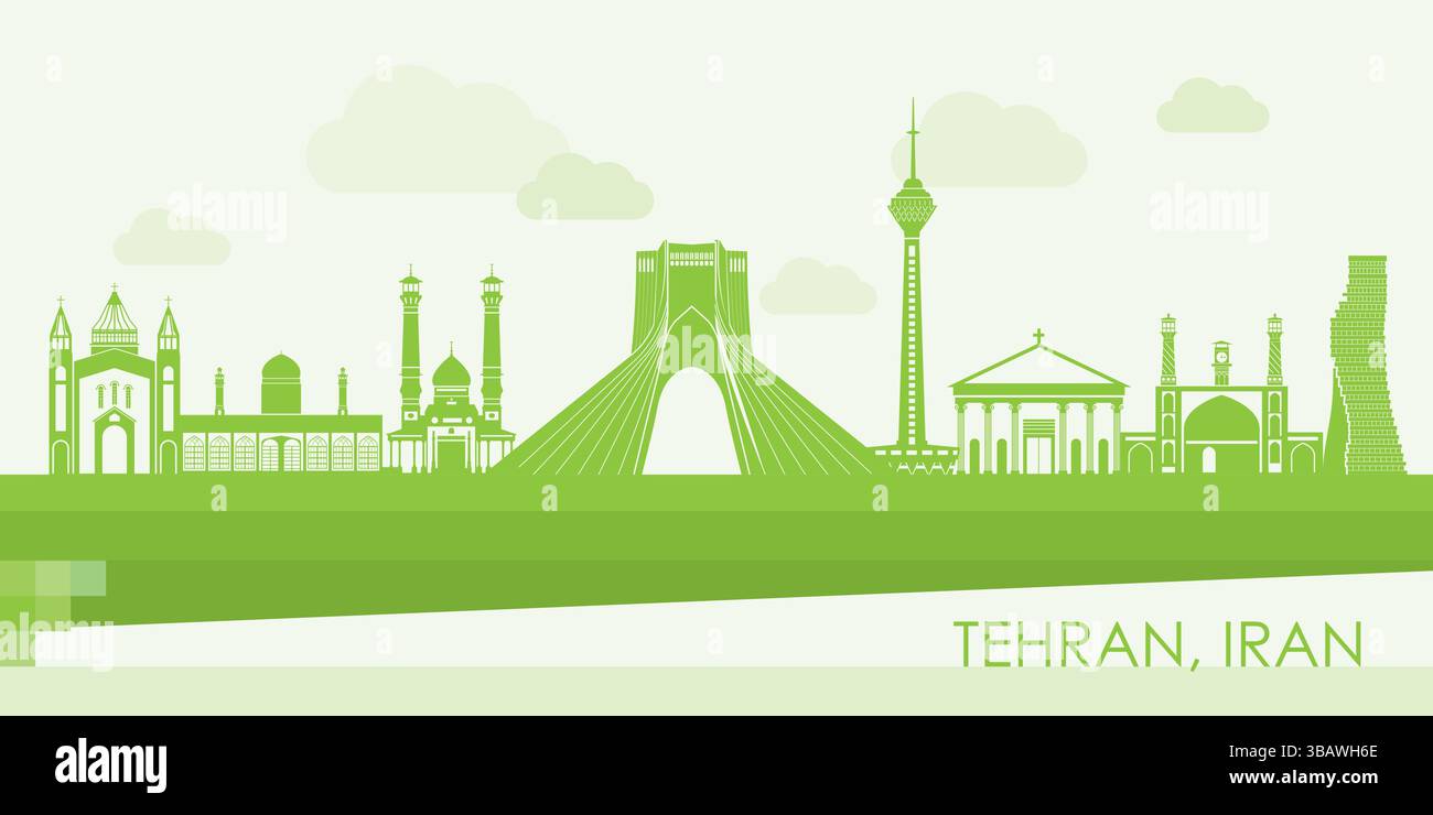 Grüne Skyline Panorama der Stadt Teheran, Iran - Vektor-Illustration Stock Vektor