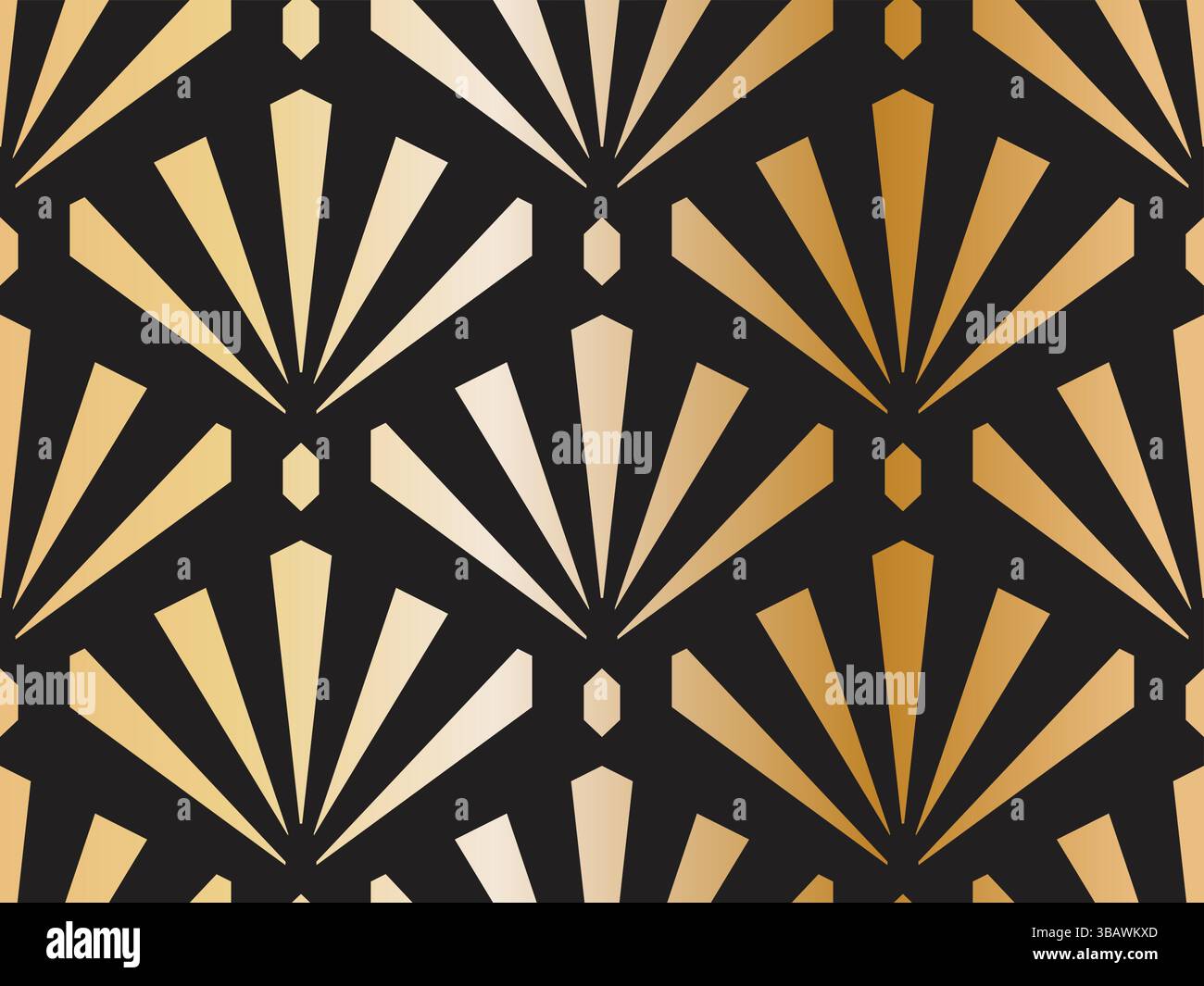 Art Deco nahtlose Vektormuster elegante geometrische Formen auf schwarzer Retro-Tapete Textilverpackung. Vektorabbildung Stock Vektor