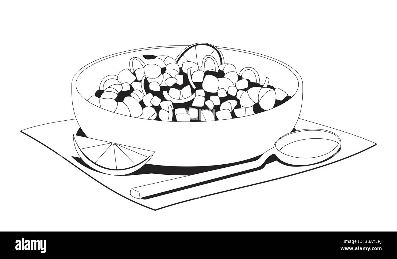 Mexikanische Ceviche-Garnelen umreißen Illustration Stock Vektor