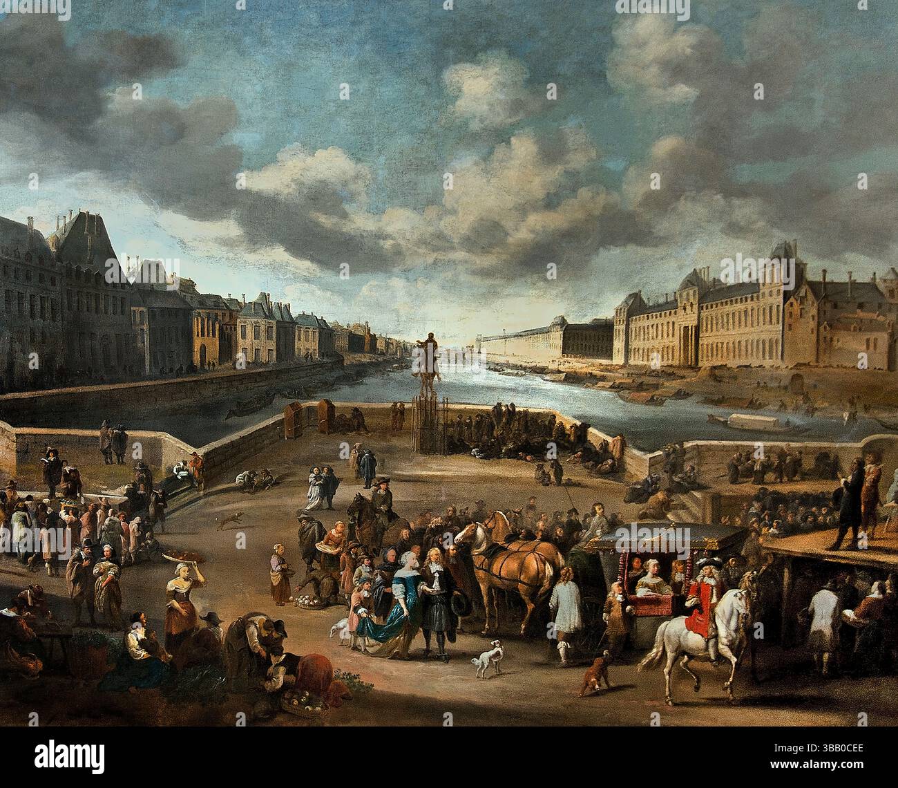 Der Louvre aus Pont Neuf - Le Louvre vu du Pont Neuf 1666 von Hendrick MOMMERS 1623-1693 Niederlande ( Ansicht von Paris mit dem Louvre, 17. Jahrhundert ist ein Gemälde von Hendrick Mommers, das ) Stockfoto