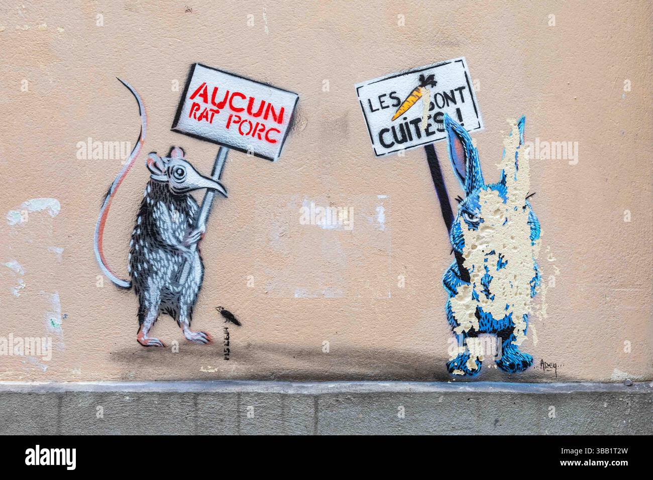 Montmartre Street Art: Schablonengraffiti im 18. Arrondissement von Paris, Frankreich. Stockfoto