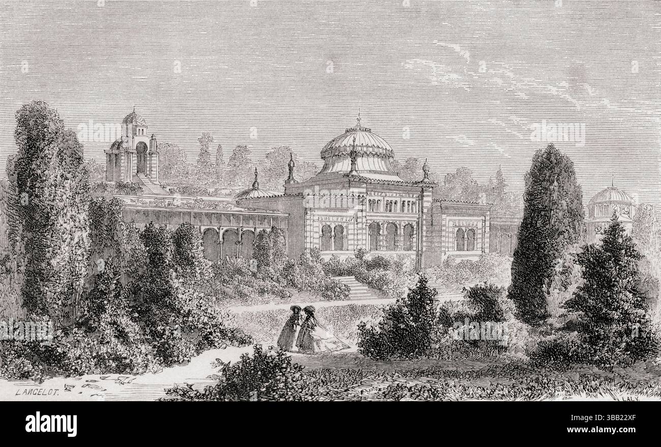 Wilhelma, ein zoologisch-botanischer Garten, Stuttgart, Süddeutschland, hier 1860 zu sehen. Von Paris nach Bukarest: Geographical Talks, von M. V. Duruy, 1860. In Le Tour du Monde, veröffentlicht 1862. Stockfoto