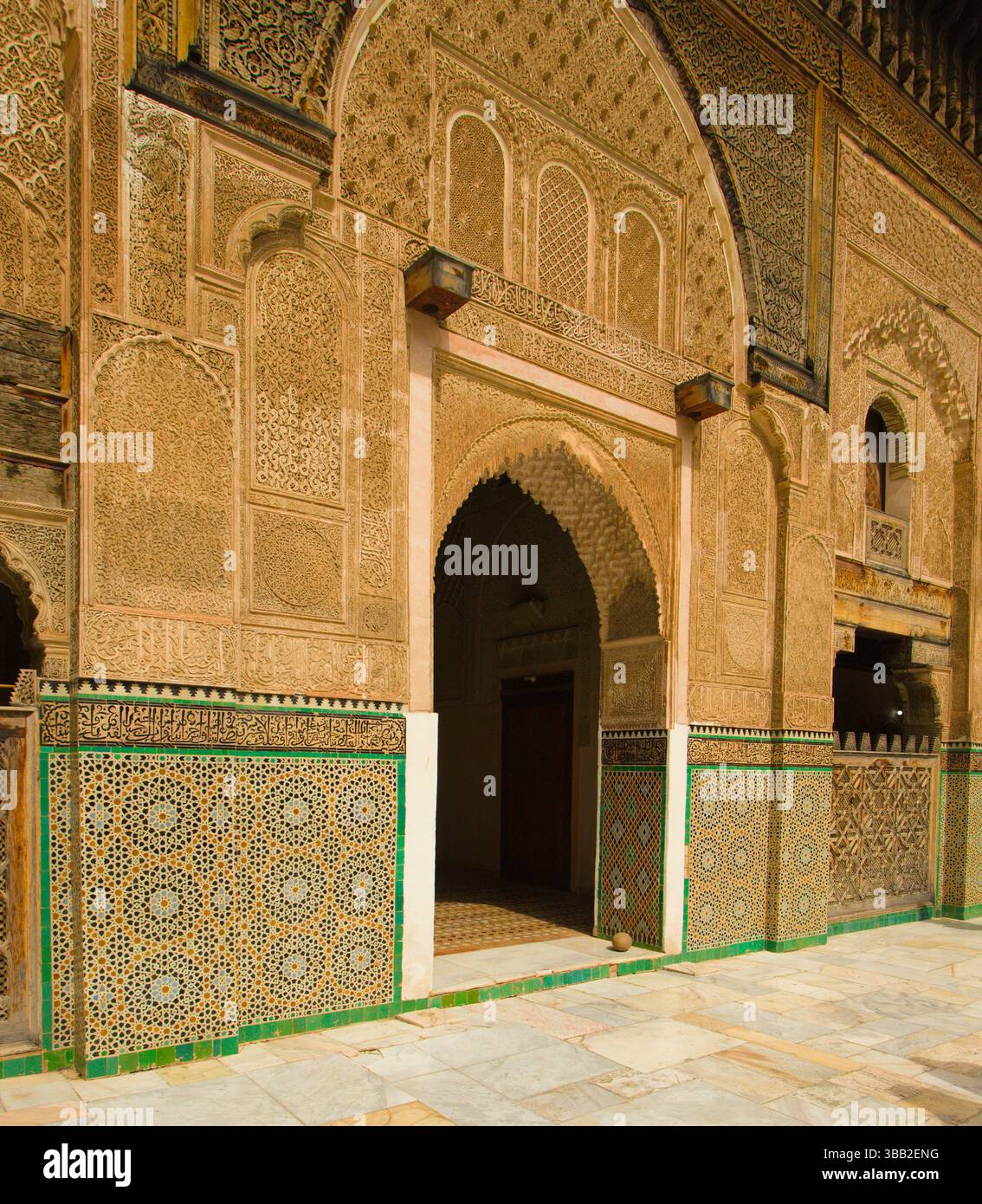 Marokko, Fès, Medersa Bou Inania, Madrasa, Innenraum, Stockfoto