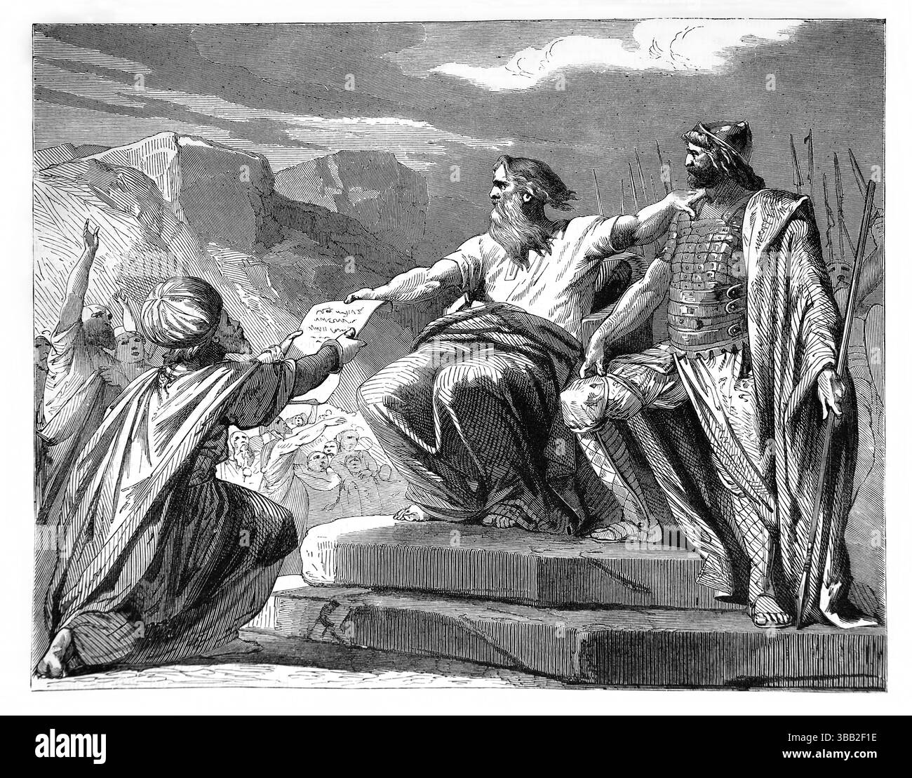 Illustration von Moses, der das Gesetz in die Hände der Priester aus dem Antiken des 19. Jahrhunderts übergab. Die Bibel enthält das Alte und das neue Testament Stockfoto Illustration von Moses, der das Gesetz in die Hände der Priester aus dem Antiken des 19. Jahrhunderts übergab. Die Bibel enthält das Alte und das neue Testament Stockfoto