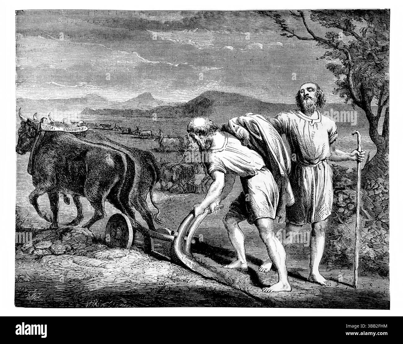 Illustration von Elia, der Elia beschwört, ihm zu folgen (Könige) aus dem antiken 19. Jahrhundert die Heilige Bibel enthält das Alte und das neue Testament mit Expl Stockfoto