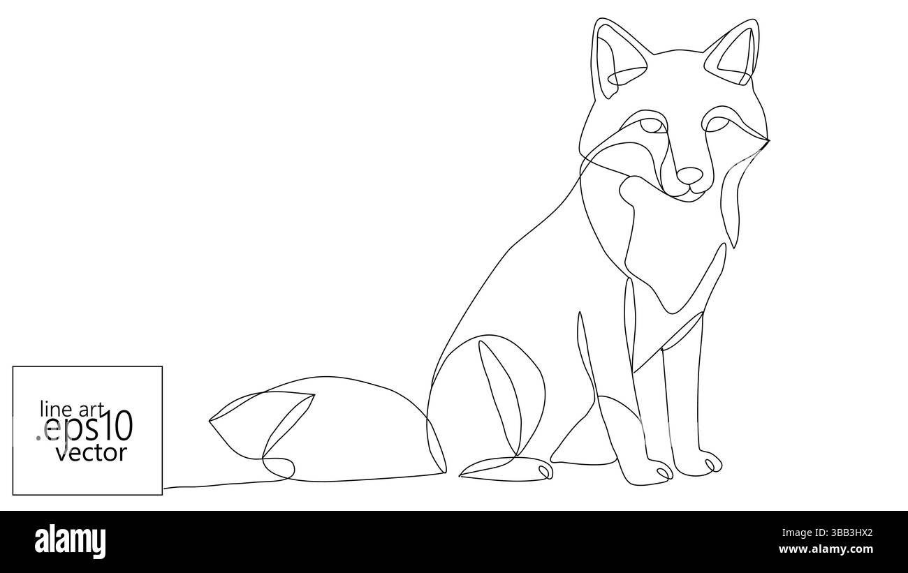 Einzeilige Fox-Zeichnung. Durchgehende Grafik mit Tierdesign. Logo-Aufdruck mit Wildtier-Illustration. Minimalistischer weißer Hintergrundvektor Stock Vektor