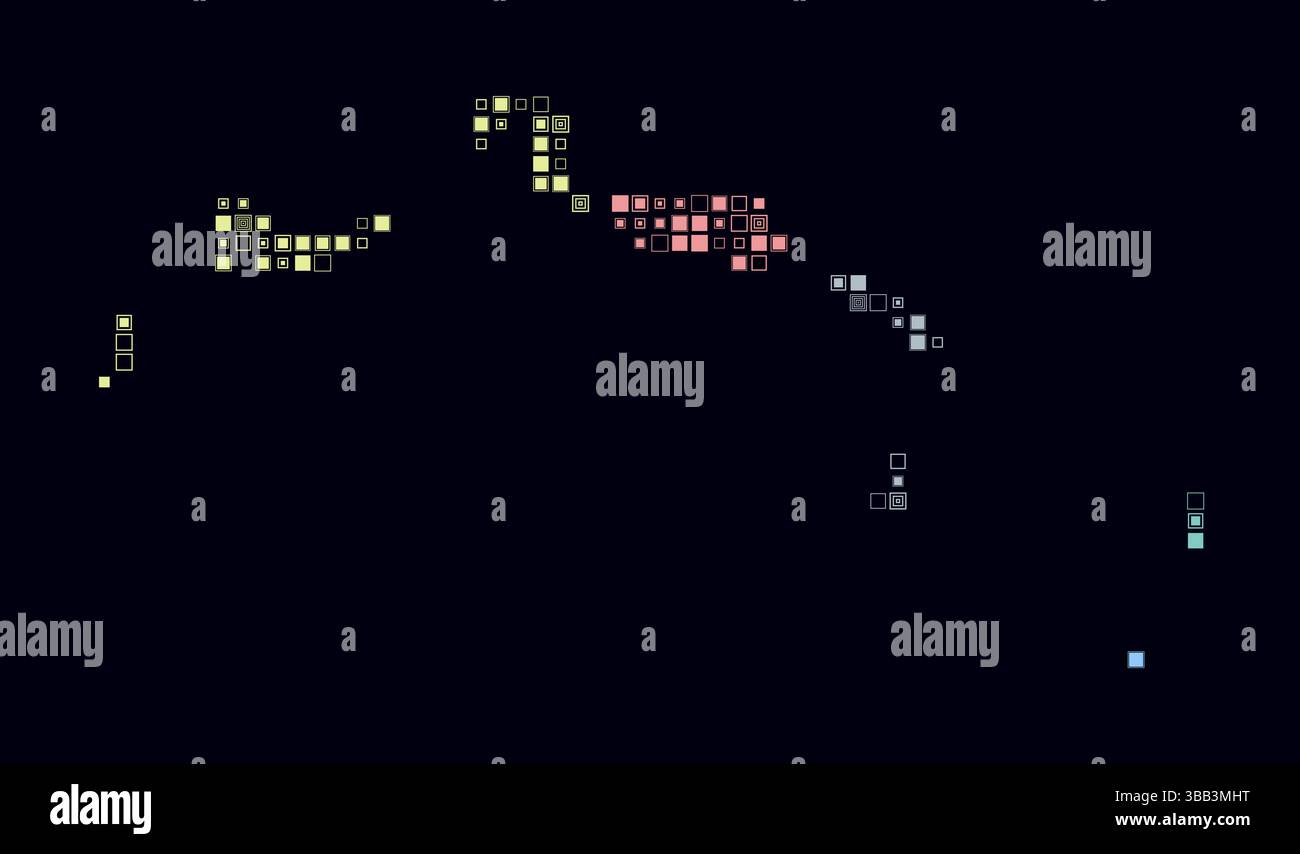 Turks- und Caicosinseln, die Form des Landes, gebaut aus farbigen Zellen. Digitale Karte der Turks- und Caicosinseln auf dunklem Hintergrund. Stock Vektor