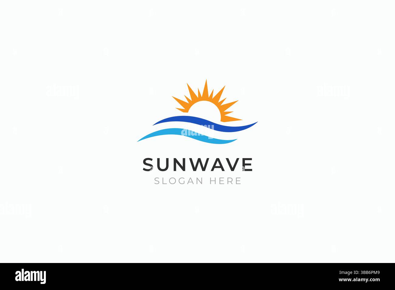 Sun Wave Logo Vorlage Vektor für Geschäftsurlaub Sommerurlaub tropischer Strand Stock Vektor