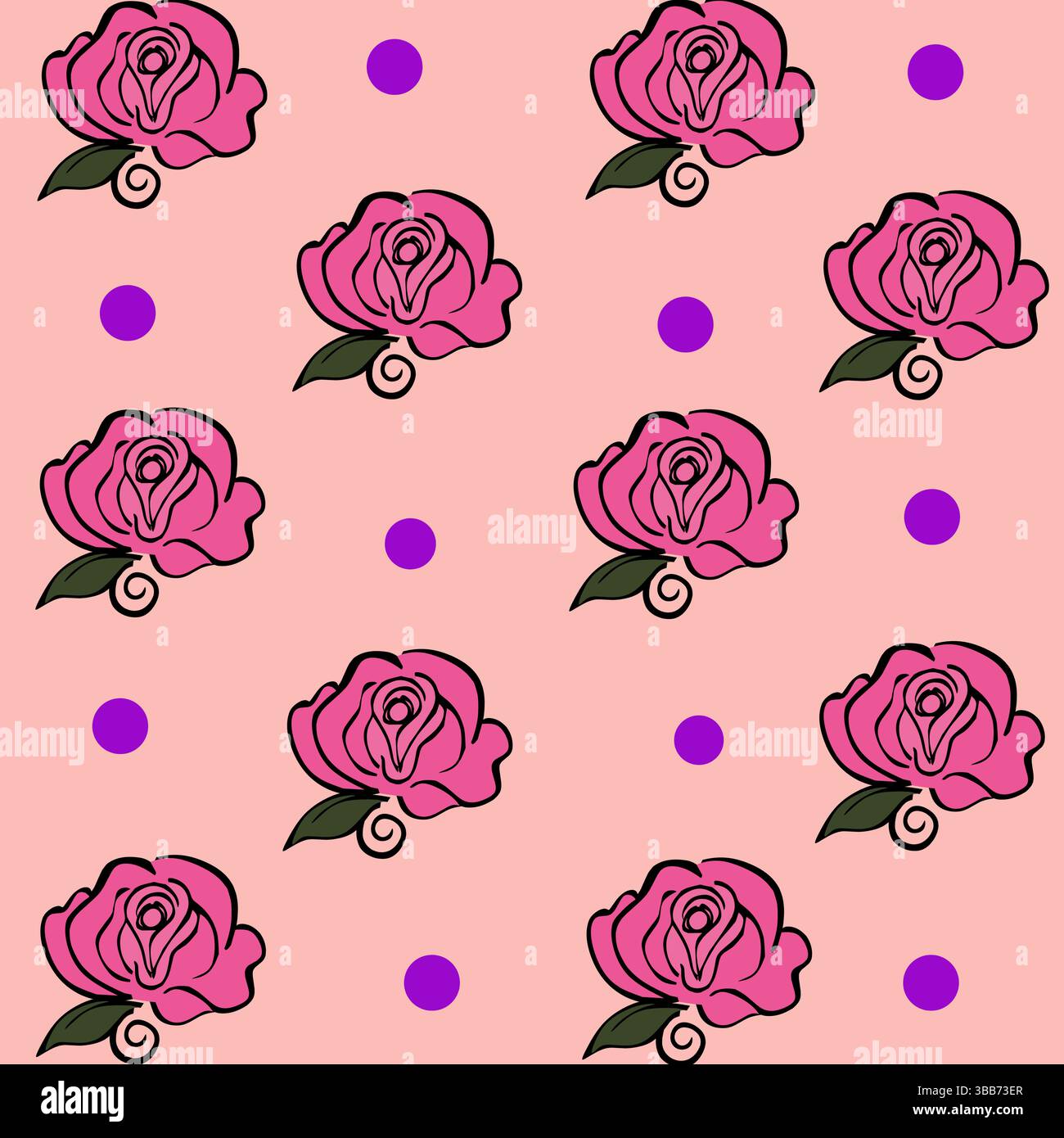 Schönheit der Vintage nahtlosen Muster rosa Rosen blühend mit lila Flecken Vektor Illustration Stock Vektor