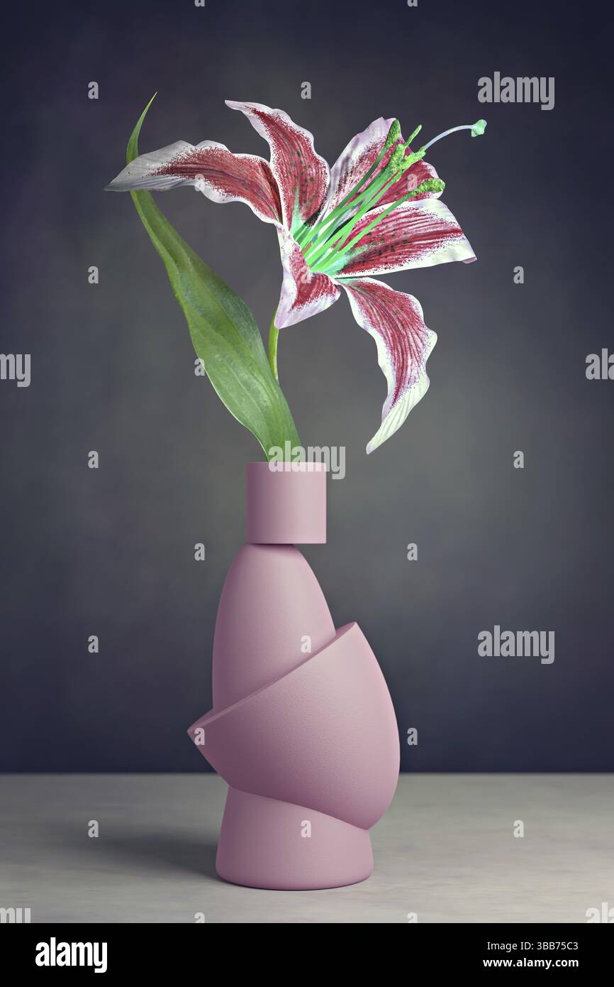 Einfaches Stillleben einer Lilienblume in einer Vase Stockfoto