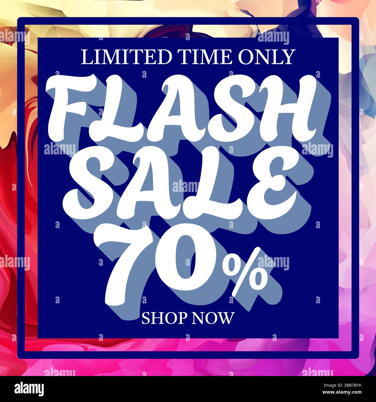 Flash Sale 70 % Sonderangebot Vorlagendesign mit farbenfroher grafischer Illustration Stockfoto